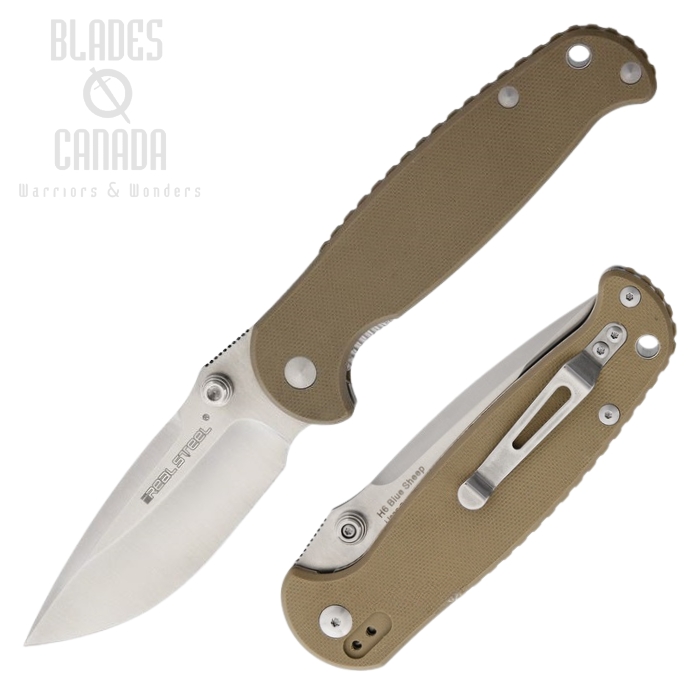 Real Steel H6 Blue Sheep Folding Knife, 14C28N, G10 Coyote Tan, 7763